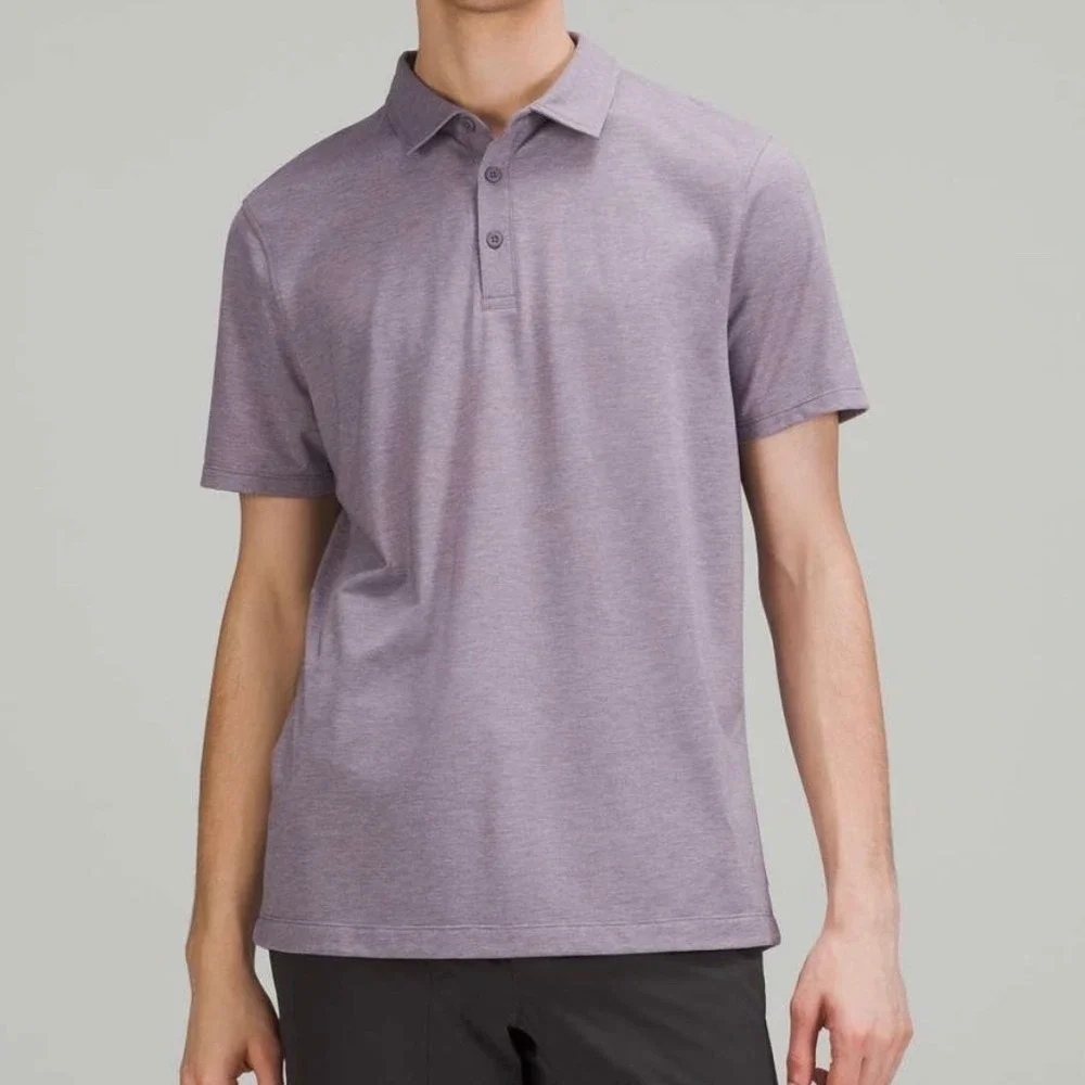 Lululemon Evolution Short Sleeve Polo Heathered Dusky Lavender Mens Small Preppy